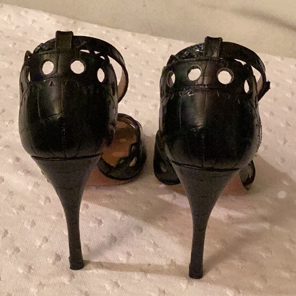 Alaina Paris black laser cut stiletto heels ankle straps leather sandals #37/7 M - Picture 6 of 11